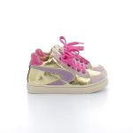 BABYBOTTE chaussure premier pas à lacet et zip latéral dorée et rose sur semelle souple antidérapante pour bébé fille