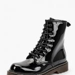 Bottines femmes plates à lacets, Noir Vernis