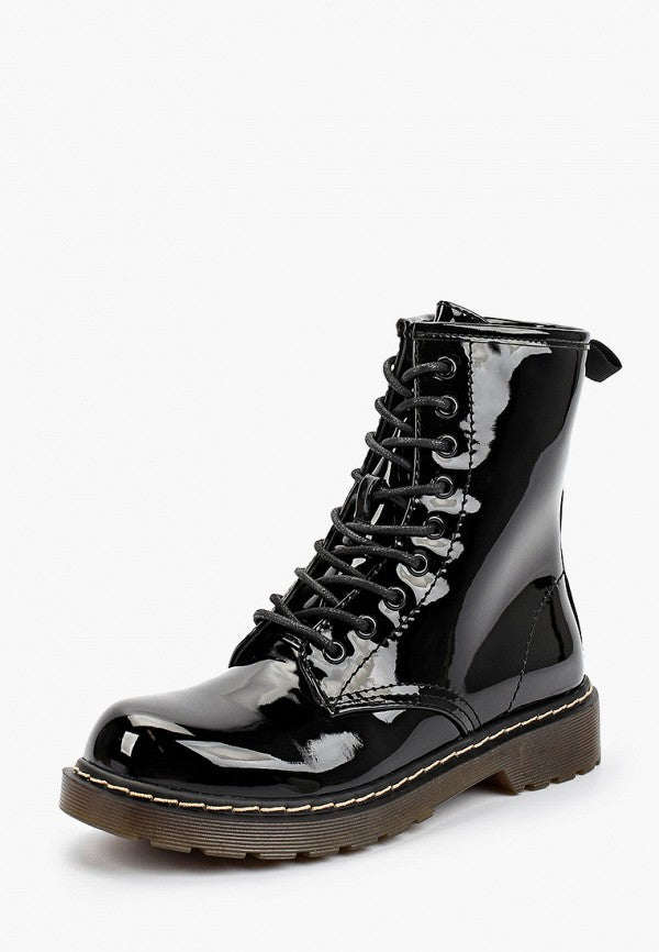 boots-noires-femme-219hmi-1.jpg Bottines femmes plates à lacets, Noir Vernis – Image 1