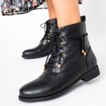 Boots femme à talon plat avec cordelette tressée et nouée... noir | GEMO