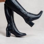 Bottes hautes à talon bloc – Simili cuir Noir