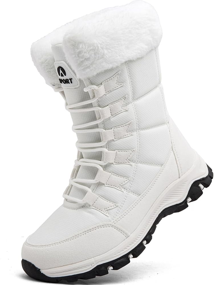 botte-de-neige-femme-866vuh-1.jpg Bottes de Neige Femme Doublé Chaud Antidérapantes Outdoor Bottine de Randonnée Chaussures d'hiver,40 EU,Blanc – Image 1