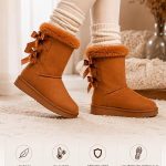 Bottes fourrées femme avec ruban noeud satiné et fourrure synthétique Camel Taile 36 EU : Amazon.fr: Mode