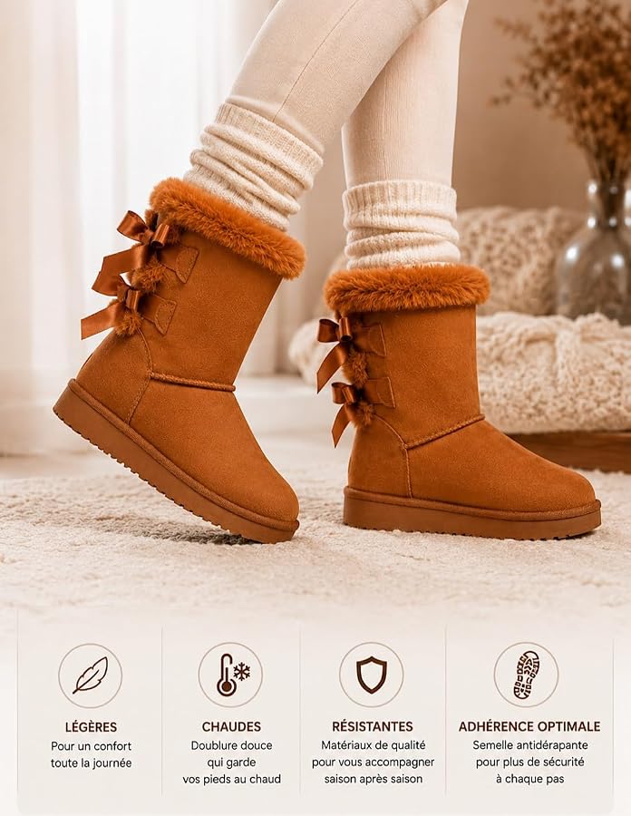 botte-fourree-femme-475zjo.jpg Bottes fourrées femme avec ruban noeud satiné et fourrure synthétique Camel Taile 36 EU : Amazon.fr: Mode – Image 1