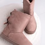 Bottines femmes fourrées plates avec nœuds, Taupe