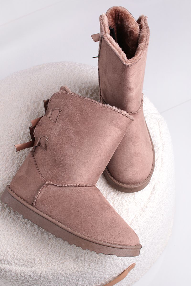 botte-fourree-femme-580quw.jpg Bottines femmes fourrées plates avec nœuds, Taupe – Image 1