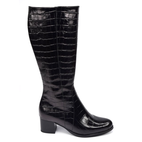 botte-mollet-large-707unr-1.jpg Bottes Cuir Croco Noir, Mollet Large, 205450, Piesanto – Image 1