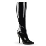 Botte haute noire vernis moulante à talon femme grande pointure du 36 au 46