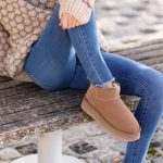Bottes camel basses en cuir fourrées à plateforme