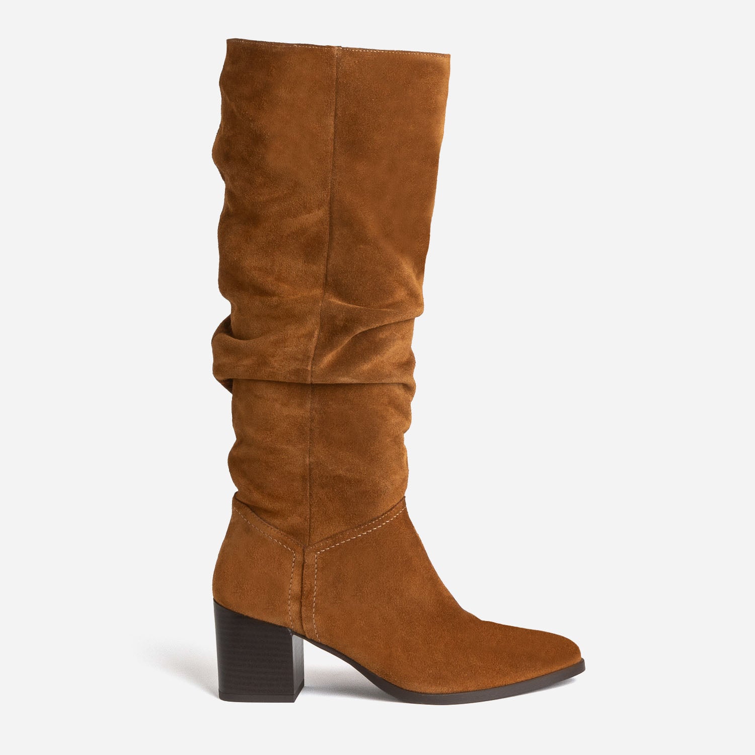 bottes-camel-643rmo-1.jpg Botte TEXTO camel en cuir velours à tige plissée Eram Femme | ERAM – Image 1