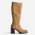 Botte camel cuir velours esprit rétro