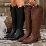 Bottes Cavalière Femme Bottine Femme Beige Clair Women's High Boots Female 2024 Winter New Foreign Trade Big Yards Pointed Thick With V Mouth Long Tube Botine Femme Noire Plate Maintien (Brown, 35) :