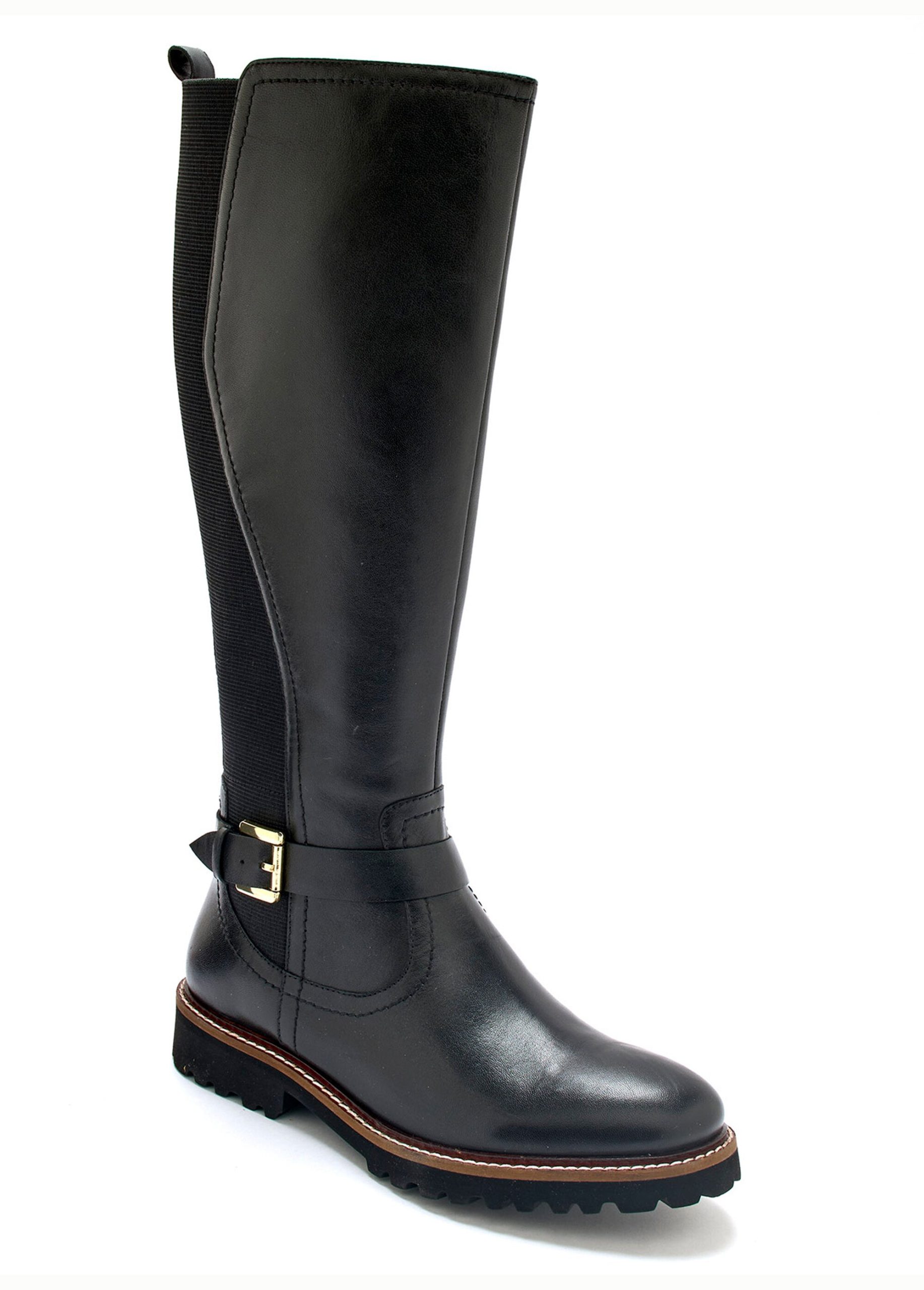 bottes-cavaliere-femme-407jbf-1.jpg Bottes cavalières en cuir, talon plat Noir | Afibel – Image 1
