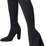 Bottes à chaussettes montantes tendance pour femmes, tissu extensible noir, bout pointu, talons carrés, décontractées, à enfiler noir, 36 : Amazon.fr: Mode