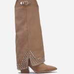 Bottes western femme camel – Suédine & clous tendance