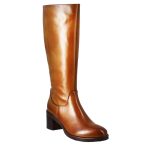 Botte haute femme lisse à talon moyen en cuir marron