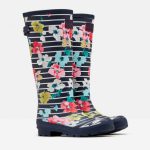bottes pluie pour femme rayées bleues et fleurs