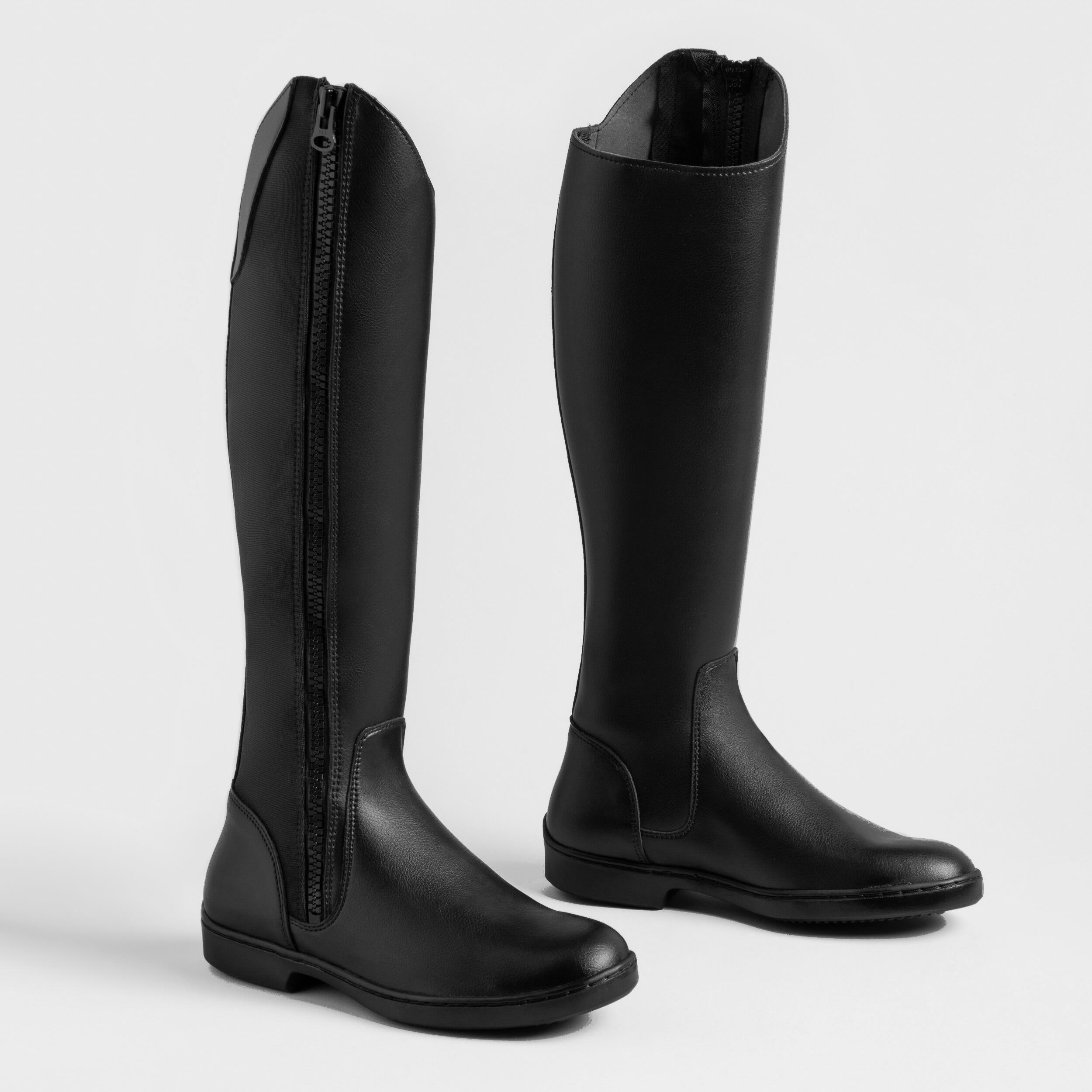 bottes-equitation-627irn-1.jpg Bottes équitation adulte 500 synthétique noir – Image 1