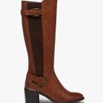 Bottes Femme Marron Talon Bottes Femme Unies à Talon Carré Avec Liseré Métallisé Marron GEMO