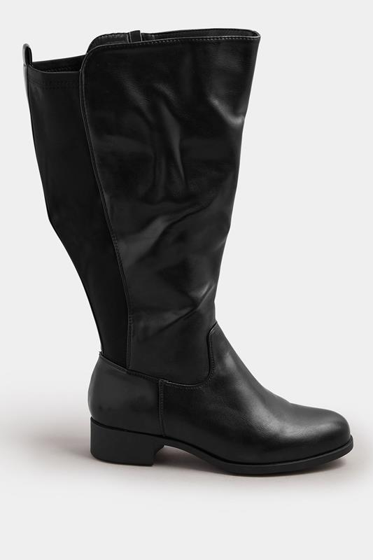 bottes-femme-mollet-large-265kiv-1.jpg Bottes hautes en similicuir noir à mollet large, coupe extra large EEE | Yours Clothing – Image 1