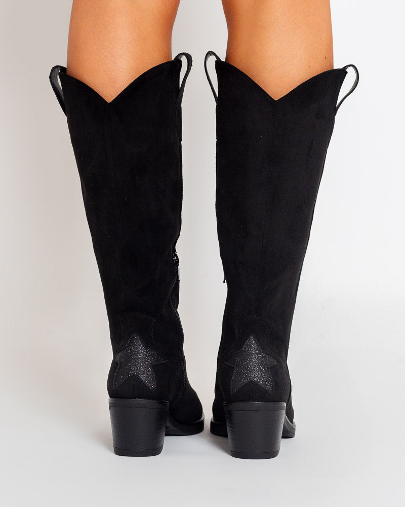 bottes-femme-noir-300hbi-1.jpg Bottes femme suédine – esprit western chic étoilée Noir – Image 1