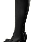 Bottes habillées femme sur mesure en cuir noir satiné à talon fin de 12.5 cm avec une plateforme de 2.5 cm à l'avant Florence Kooijman