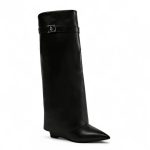 Elin Botte Haute Noire en Cuir à Bout Pointu