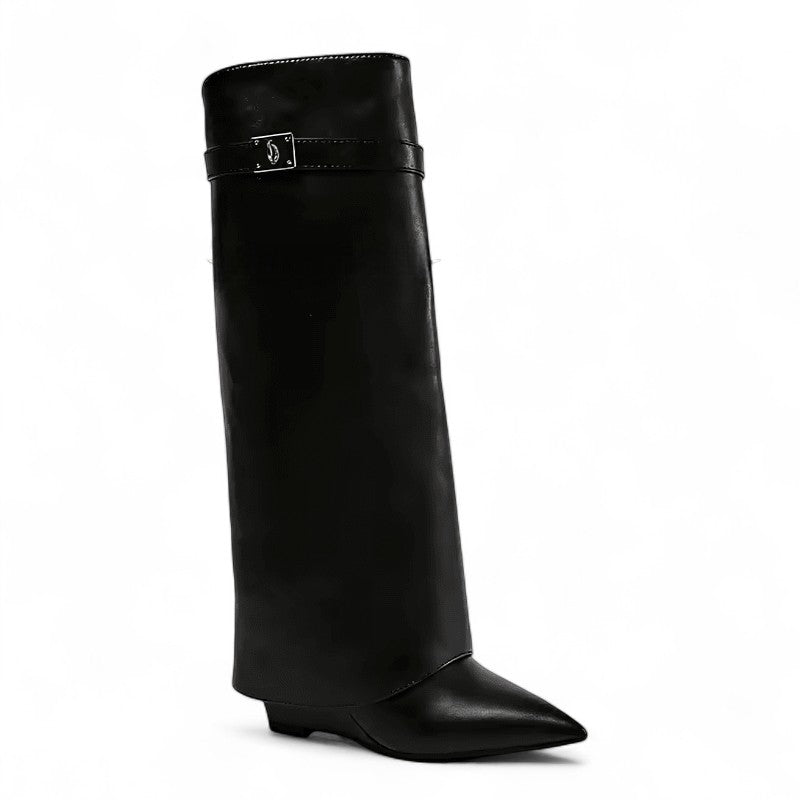 bottes-hautes-noires-050elg-1.jpg Elin Botte Haute Noire en Cuir à Bout Pointu – Image 1