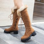 Acheter Hiver chaud fourrure chaussures femme en plein air bottes de neige femmes lacets genou bottes hautes femme chaussure | Joom