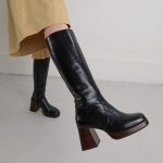 Jonak Bottes A Bout Carre Bottes à Talons épais Et Bouts Carrés En Cuir Noir DIOU