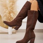 Bottes Marrons à talon bloc, en cuir suédé