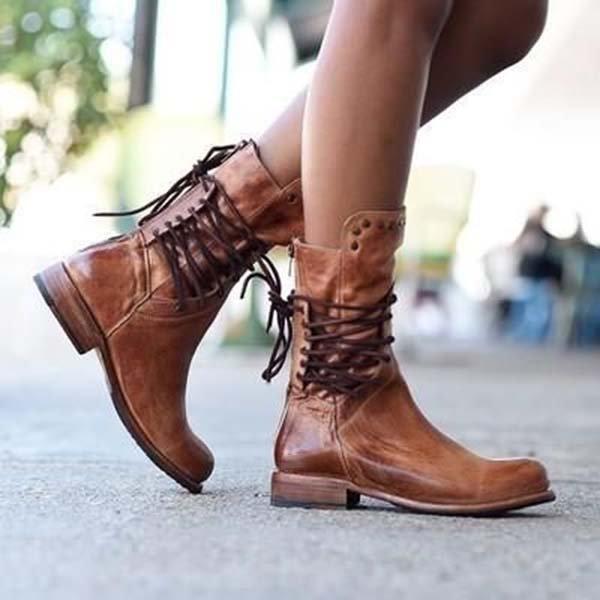 bottes-mi-mollet-femme-022loo-1.jpg Acheter Bottes mi mollet pour femmes, bottes de cowboy à talons épais et rivets, bottes de moto vintage à lacets en cuir | Joom – Image 1