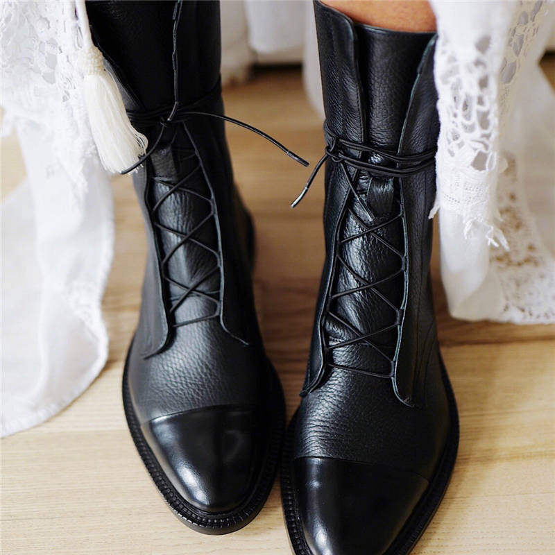 bottes-mi-mollet-femme-043lyc-1.jpg Femmes Vintage mi mollet bottes femmes à lacets da... – Grandado – Image 1