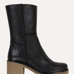 Bottines mi mollet en cuir noir