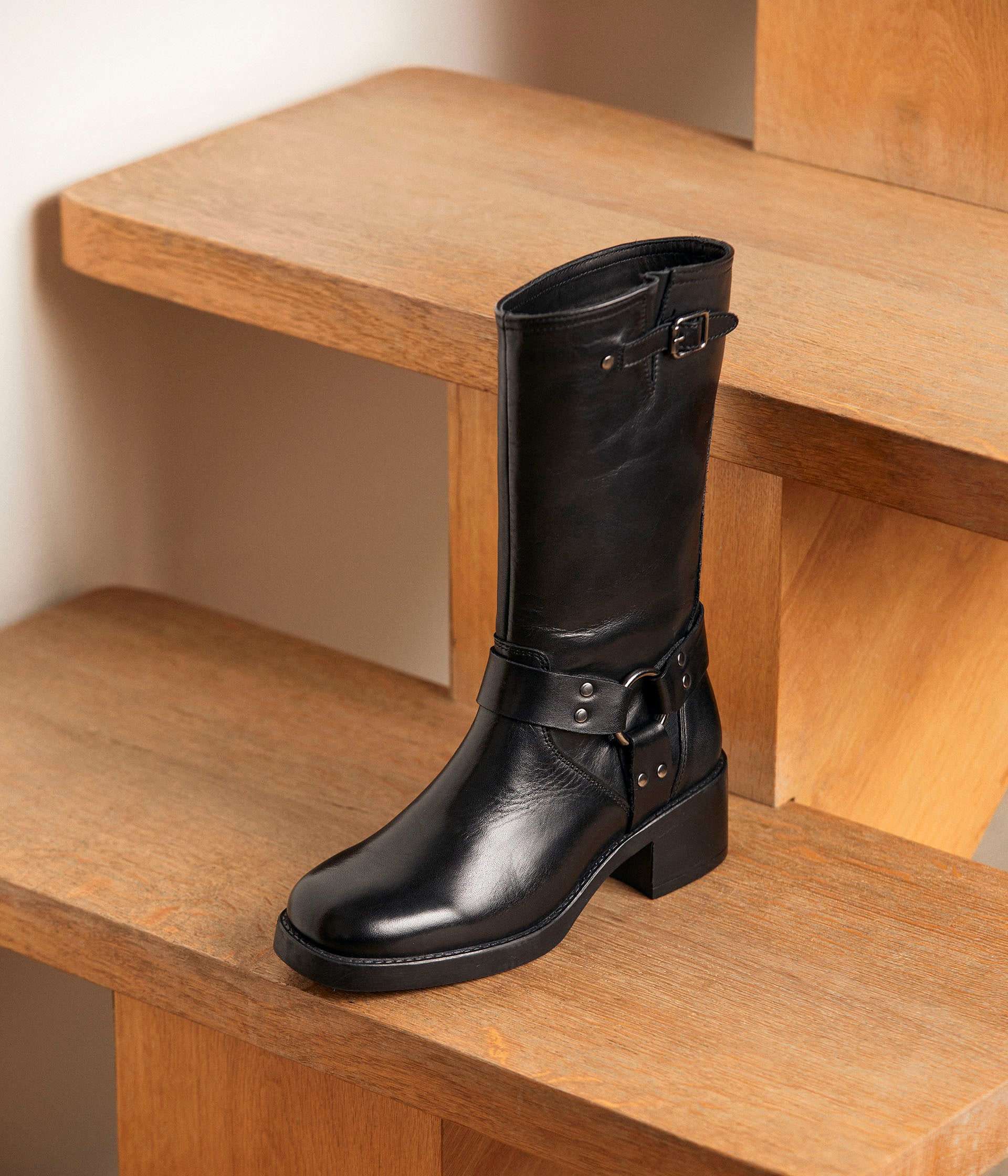 bottes-mi-mollet-femme-857nea-1.jpg Mi bottes cuir noir Dario | Mellow Yellow Femme | Mellow Yellow – Image 1