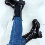 Bottes mi mollet vernies noires avec semelle épaisse