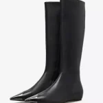 Bottes hautes noires à bout pointu bottes plates au genou pour femme Milanoo.com