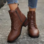 Bottines Femme Talon Carré Bottes Courtes Mode Cuir Britannique Vintage Extérieur Antidérapant Légères Tendance Boots Chaussures Femmes Automne Hiver ...