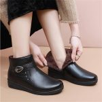 Générique Bottines Fourrées Femme Chaussures d'hiver Couleur Unie Cuir Bottines Plates Fourrure Doublure Chaude Basket Plates Antidérapantes Perforé Boots Fourrées Imperméable D'Extérieur : Amazon.fr: Mode