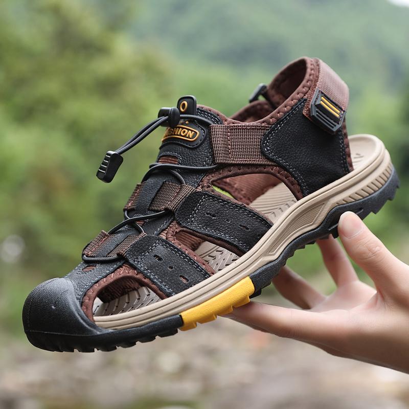 chaussure-ete-homme-601whd-1.jpg Chaussures d'été en cuir véritable pour hommes, nouvelles sandales de plage en plein air, grande taille 38 46 – Image 1