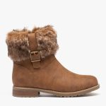 Boots fourrées à col fantaisie femme marron clair | GEMO