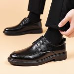 Mode Hommes Respirant Confortable Affaires Lacets Loisirs Couleur unie Chaussures en Cuir à enfiler Chaussures habillées pour homme Cuir, Noir , 40 ...