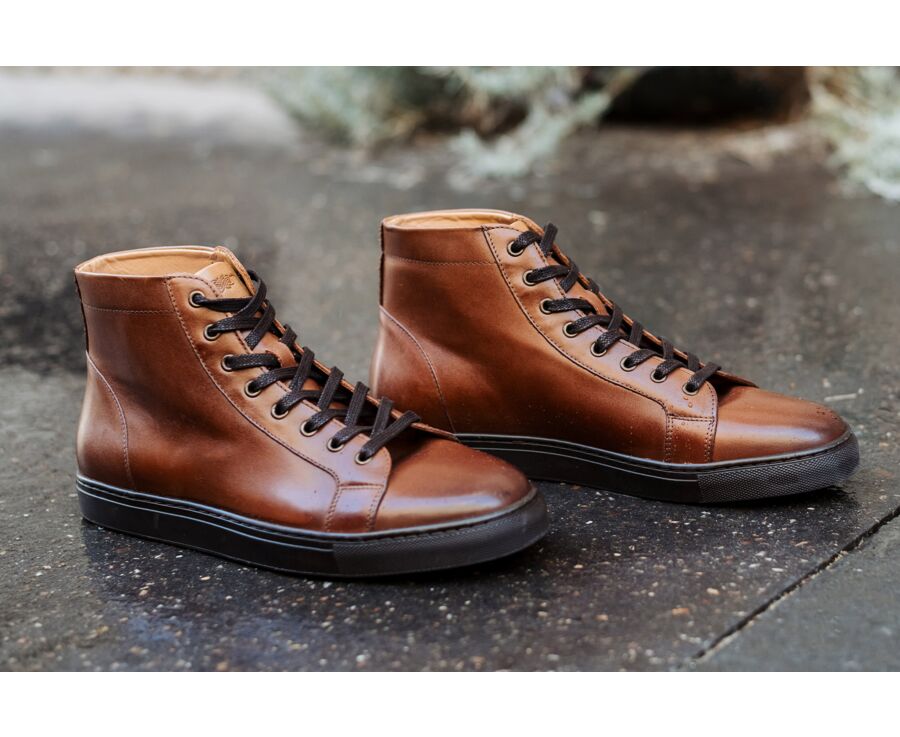 chaussures-homme-cuir-453cmi-1.jpg Sneakers montantes homme cuir Châtaigne Foncé Patiné Hawthorne | Bexley – Image 1