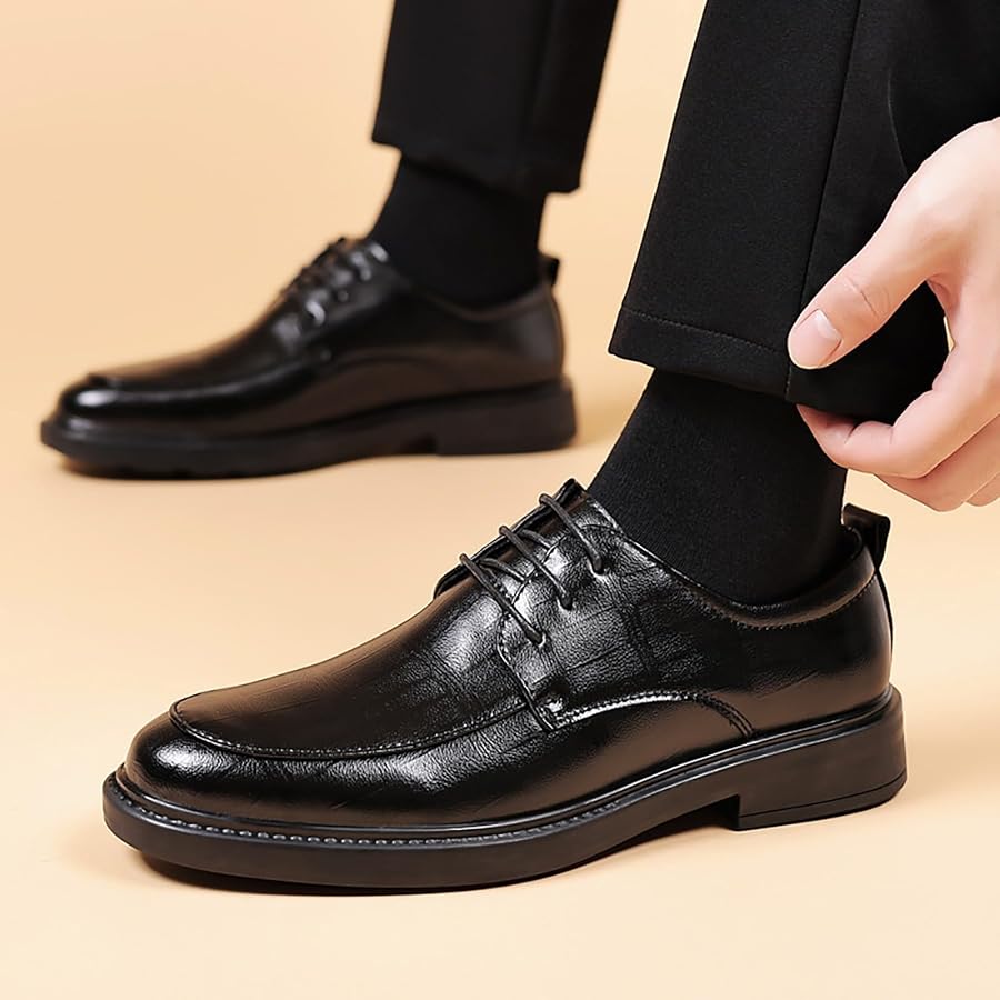 chaussures-homme-cuir-585ceo-1.jpg Mode Hommes Respirant Confortable Affaires Lacets Loisirs Couleur unie Chaussures en Cuir à enfiler Chaussures habillées pour homme Cuir, Noir , 40 ... – Image 1