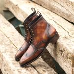 Bottines Derbies Brogue en cuir patiné marron