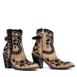 Santiags beiges à talon haut avec broderies fleurs et clous Ultime bone Santiags femme