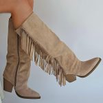 Bottes santiags à franges Taupe