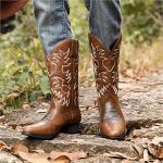 AKDJGFP Santiag Homme Bottes en cuir à talons hauts brodées for hommes, bottes de cowboy rétro à semelle compensée et fermeture éclair, chaussures ...